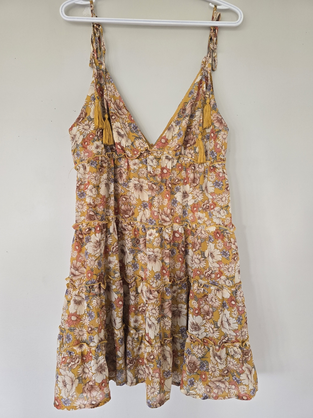 Forever 21 Floral Tiered Mini Dress in Mustard and Cream